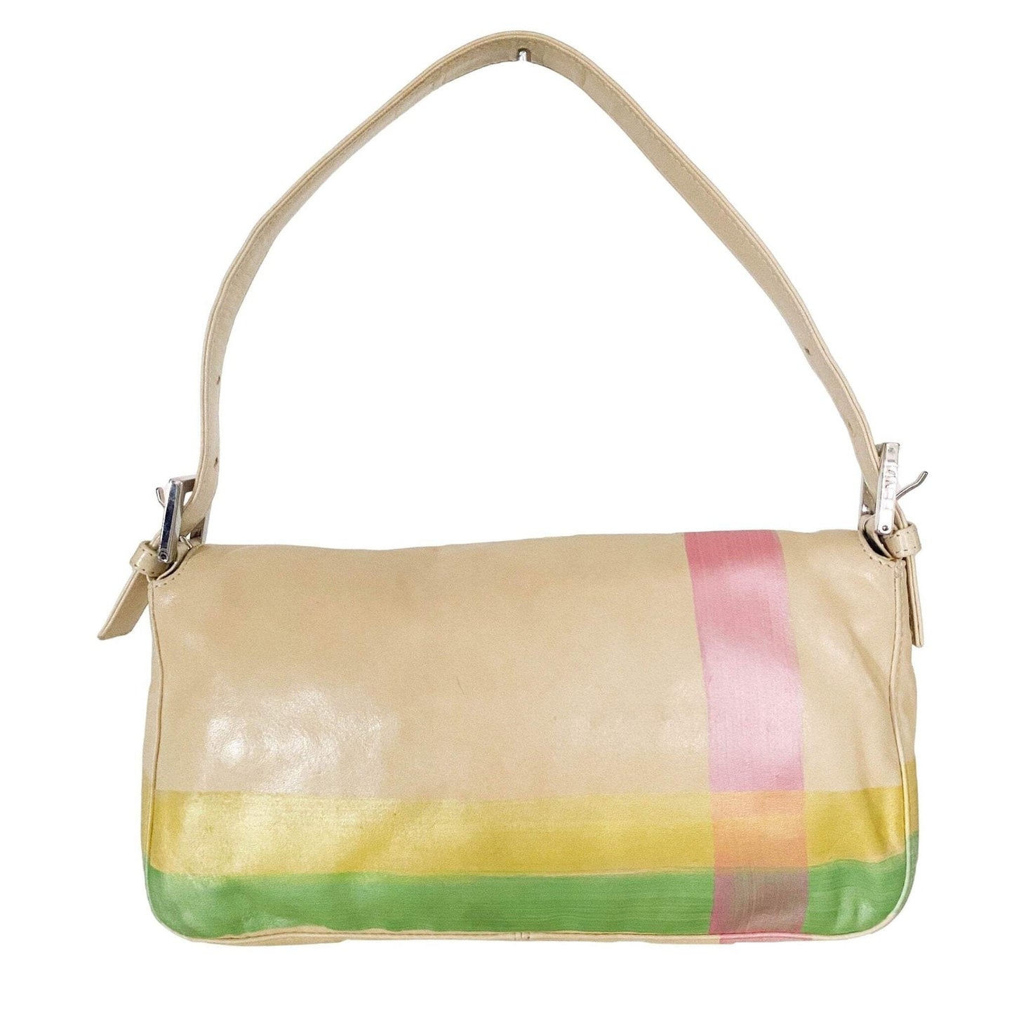 Authentic FENDI Baguette Cream Leather Beads Embroidered Pre-owned