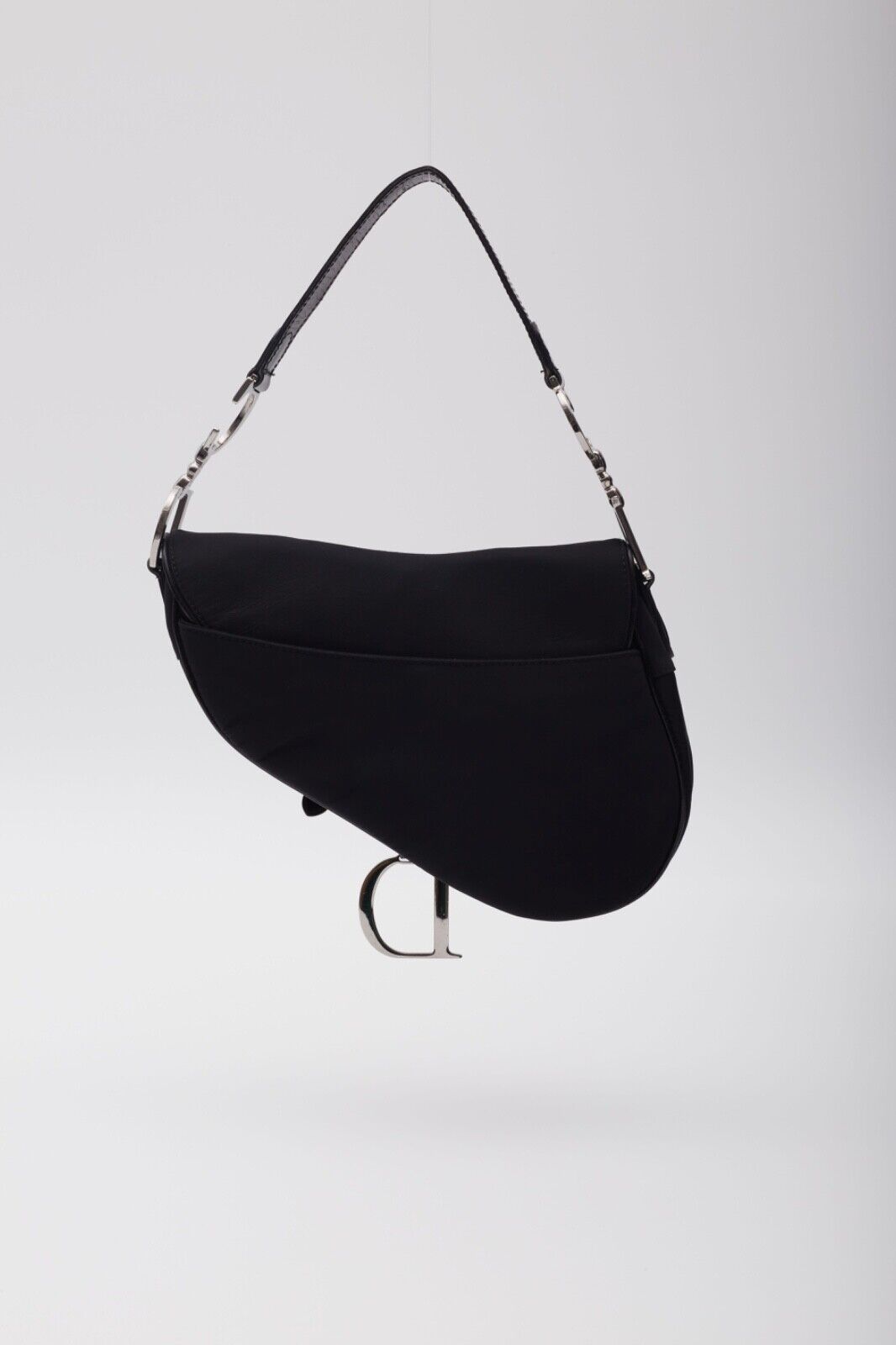 Authentic CHRISTIAN DIOR BLACK NYLON SADDLE BAG Pre-owned