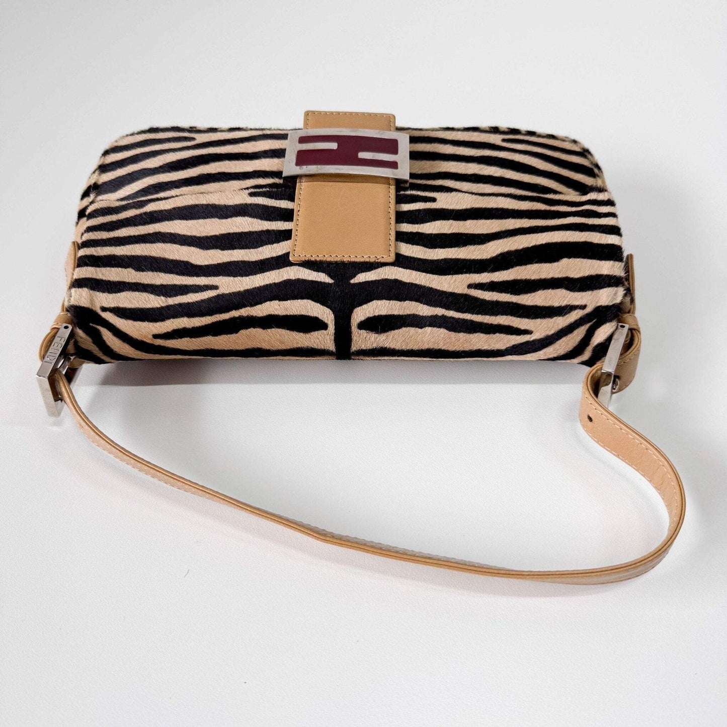 Authentic FENDI Baguette in Zebra Printed Pony Hair Shoulder Bag Pre-owned