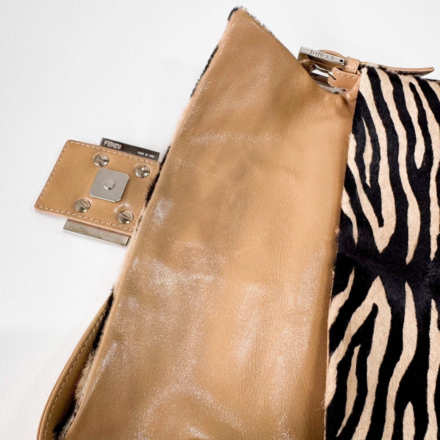 Authentic FENDI Baguette in Zebra Printed Pony Hair Shoulder Bag Pre-owned