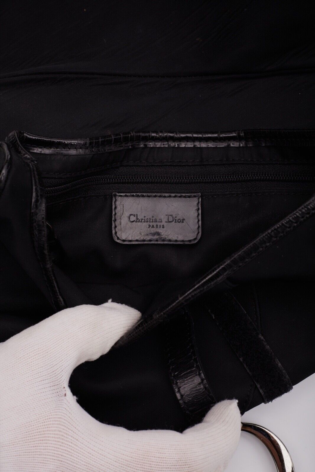 Authentic CHRISTIAN DIOR BLACK NYLON SADDLE BAG Pre-owned