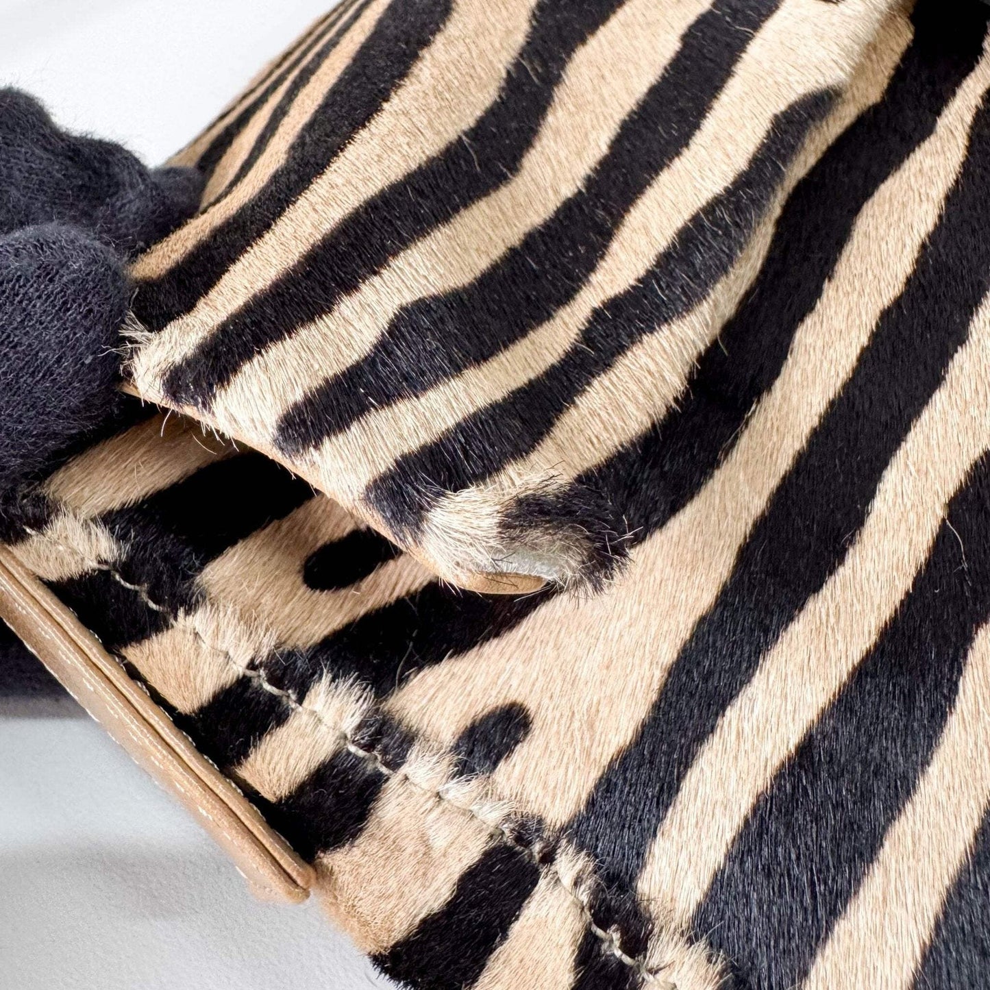 Authentic FENDI Baguette in Zebra Printed Pony Hair Shoulder Bag Pre-owned
