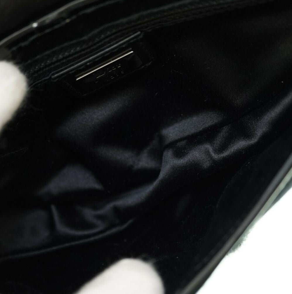 Authentic CHRISTIAN DIOR GALLIANO BLACK NYLON FLORAL BEADED SADDLE BAG MINI Pre-owned