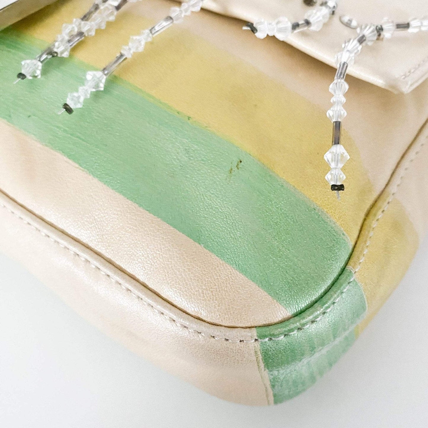 Authentic FENDI Baguette Cream Leather Beads Embroidered Pre-owned