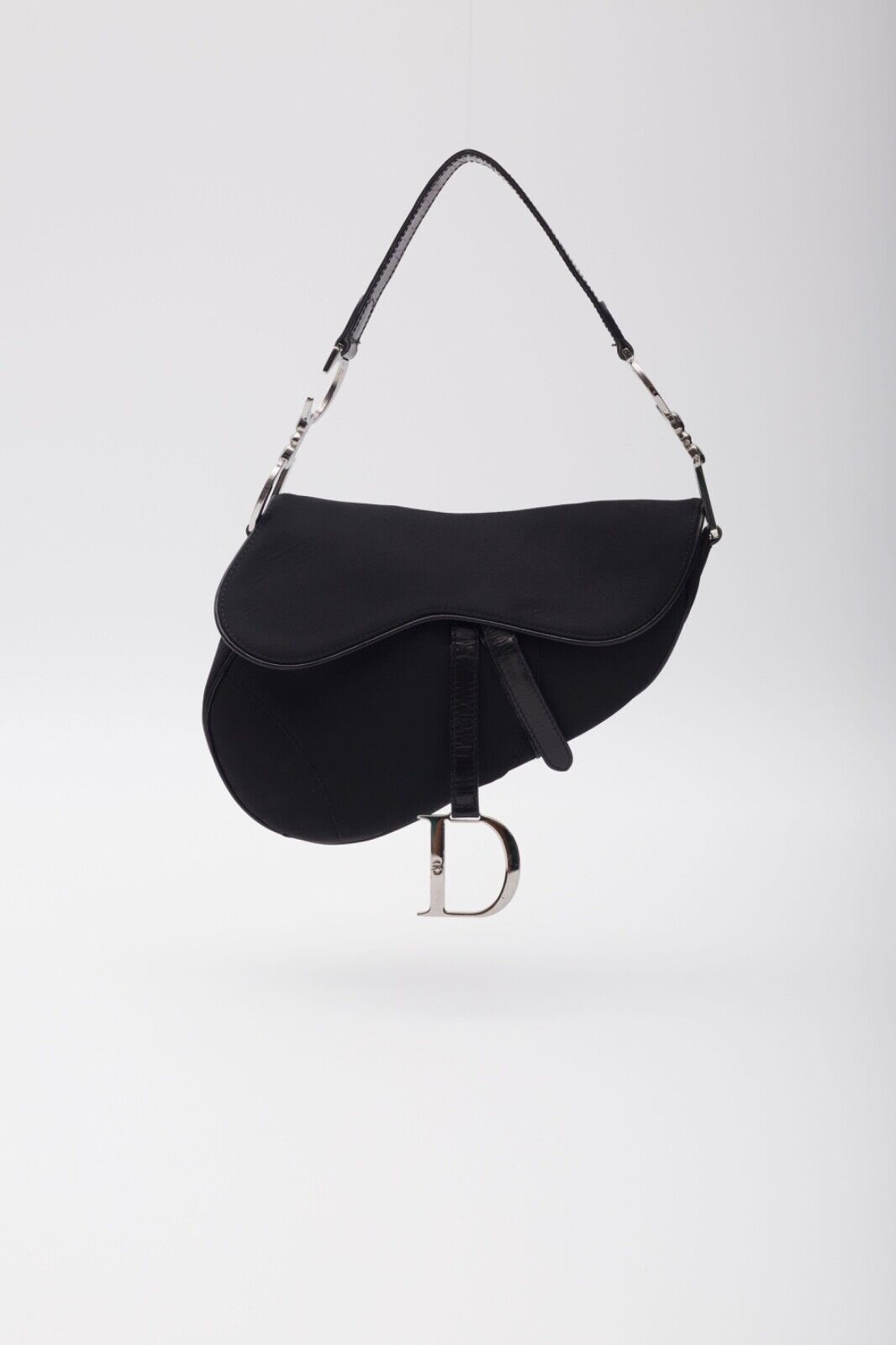 Authentic CHRISTIAN DIOR BLACK NYLON SADDLE BAG Pre-owned