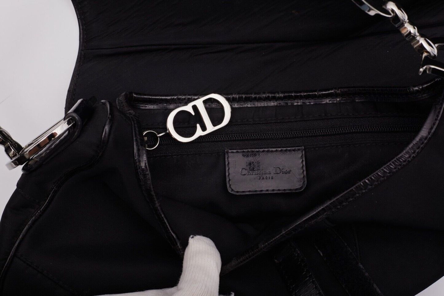Authentic CHRISTIAN DIOR BLACK NYLON SADDLE BAG Pre-owned