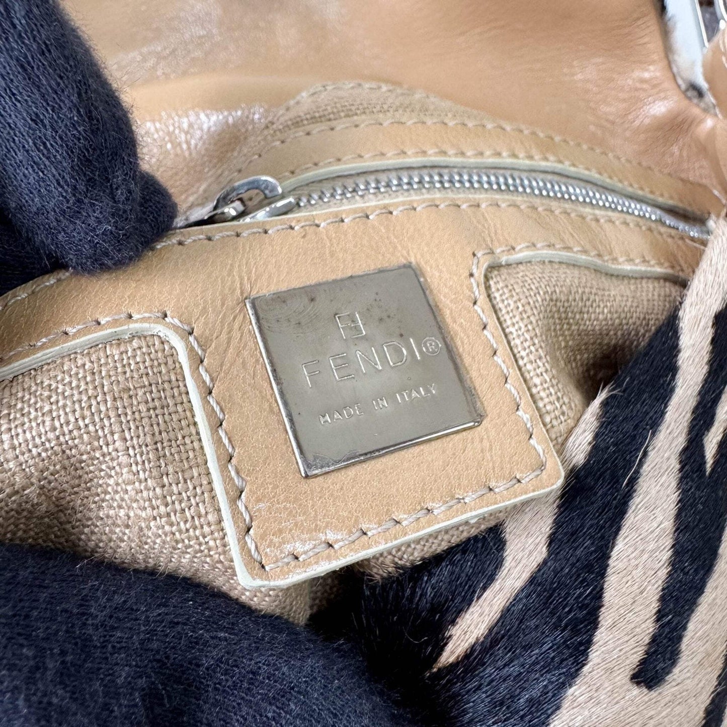 Authentic FENDI Baguette in Zebra Printed Pony Hair Shoulder Bag Pre-owned