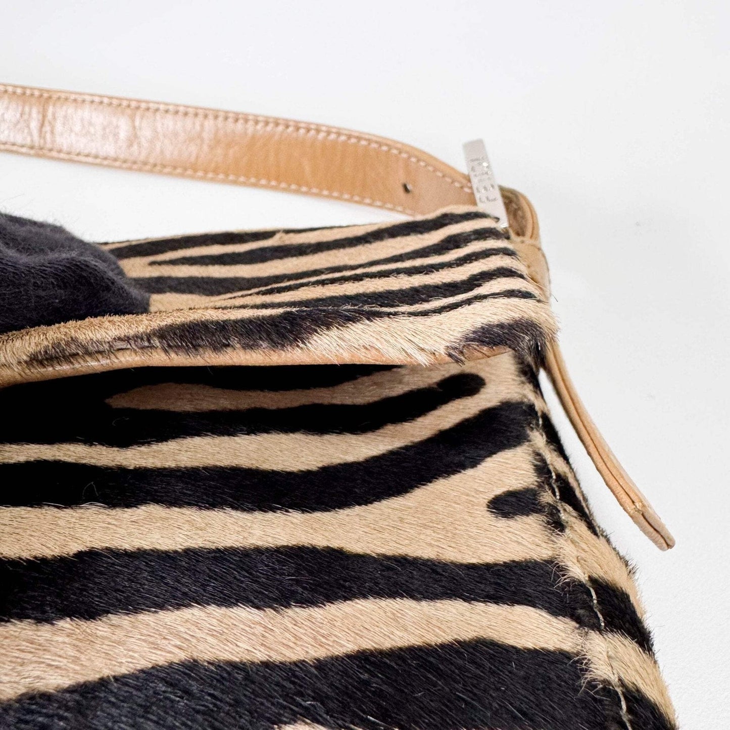 Authentic FENDI Baguette in Zebra Printed Pony Hair Shoulder Bag Pre-owned