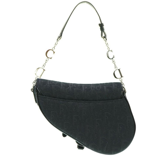 Authentic CHRISTIAN DIOR GALLIANO BLACK NYLON FLORAL BEADED SADDLE BAG MINI Pre-owned