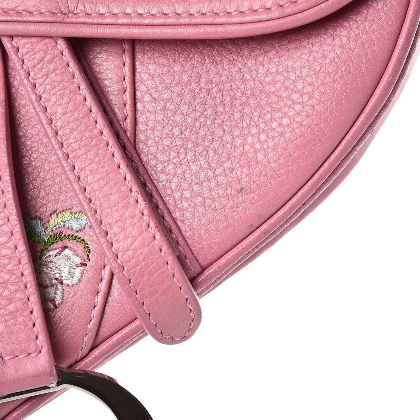 Authentic CHRISTIAN DIOR PINK CALFSKIN EMBROIDERED FLORAL ROMANTIC SADDLE BAG Pre-owned