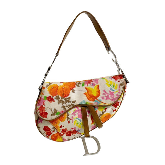 Authentic CHRISTIAN DIOR Saddle Floral Printed Canvas Shoulder Bag Pre-owned
