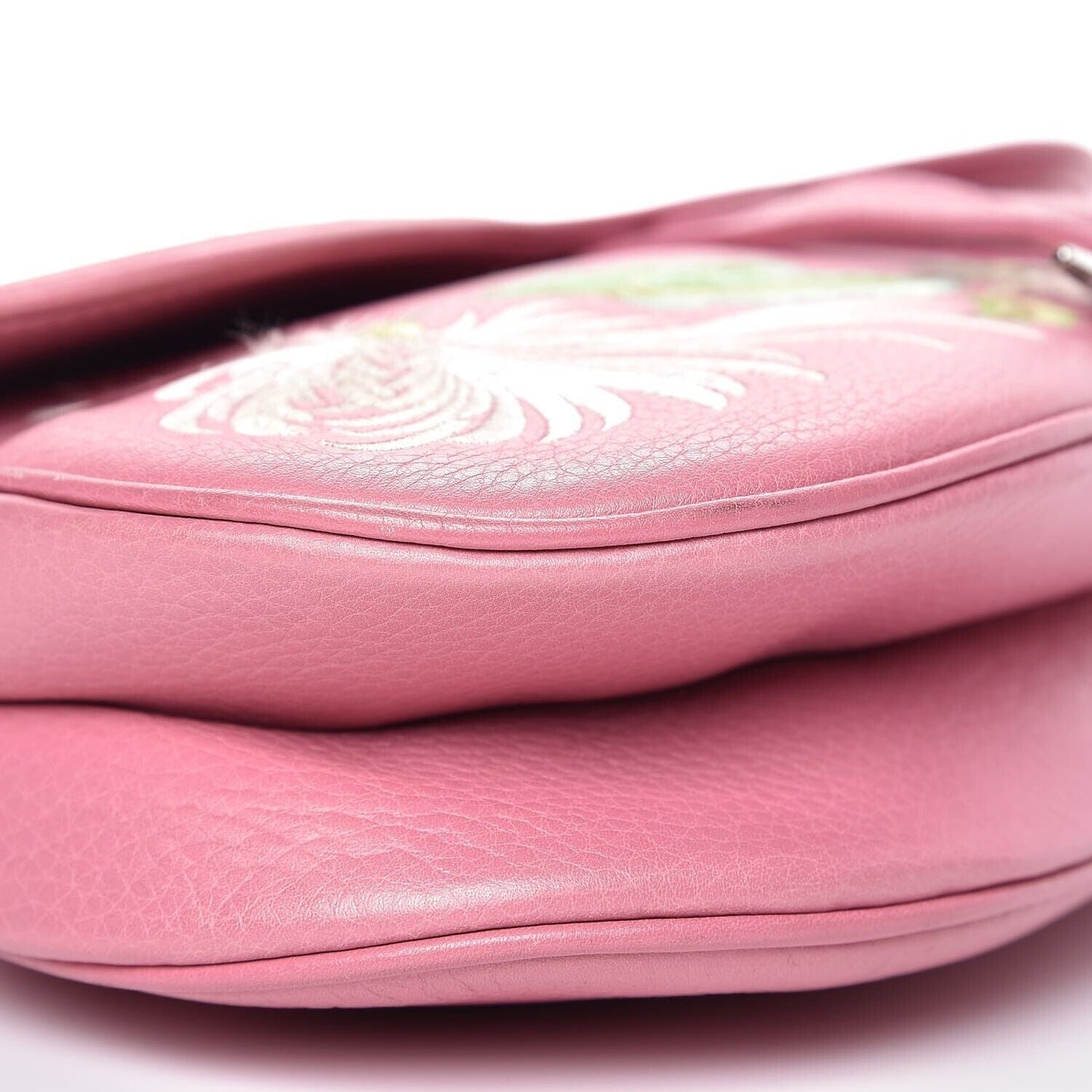 Authentic CHRISTIAN DIOR PINK CALFSKIN EMBROIDERED FLORAL ROMANTIC SADDLE BAG Pre-owned