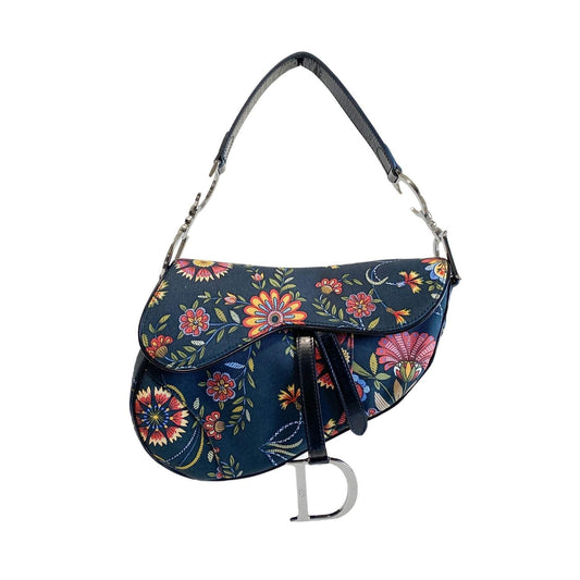 Authentic CHRISTIAN DIOR Flower Print Cotton Canvas Saddle Shoulder Bag Pre-owned