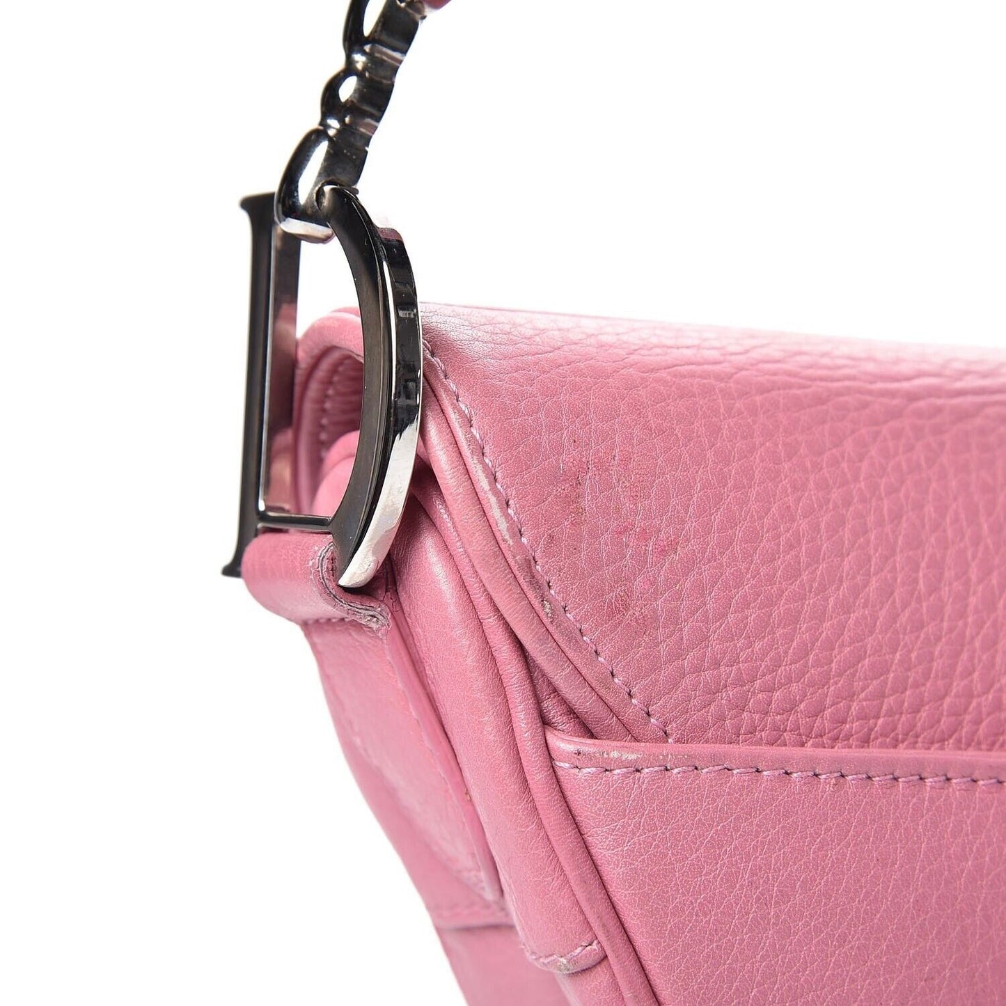 Authentic CHRISTIAN DIOR PINK CALFSKIN EMBROIDERED FLORAL ROMANTIC SADDLE BAG Pre-owned