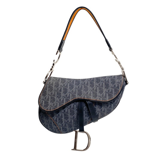 Authentic CHRISTIAN DIOR 2005 Navy Flight Line Trotter Saddle Handbag Pre-owned