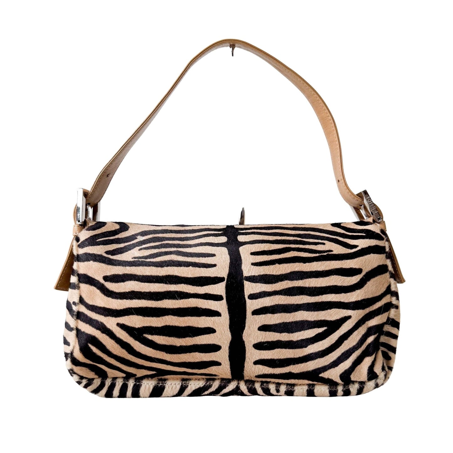 Authentic FENDI Baguette in Zebra Printed Pony Hair Shoulder Bag Pre-owned