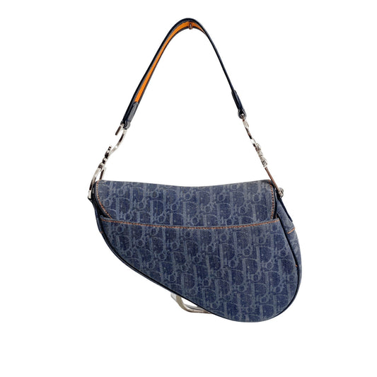 Authentic CHRISTIAN DIOR 2005 Navy Flight Line Trotter Saddle Handbag Pre-owned