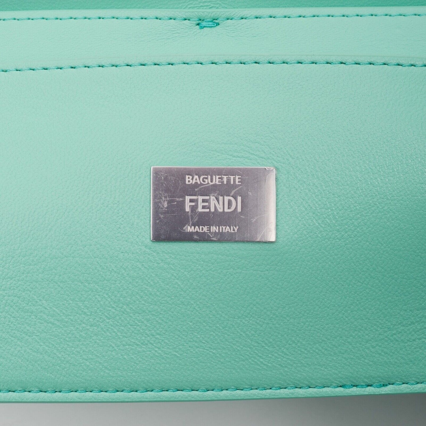 Authentic FENDI X TIFFANY & CO. LEATHER TIFFANY BLUE & SILVER BAGUETTE BAG MED Pre-owned