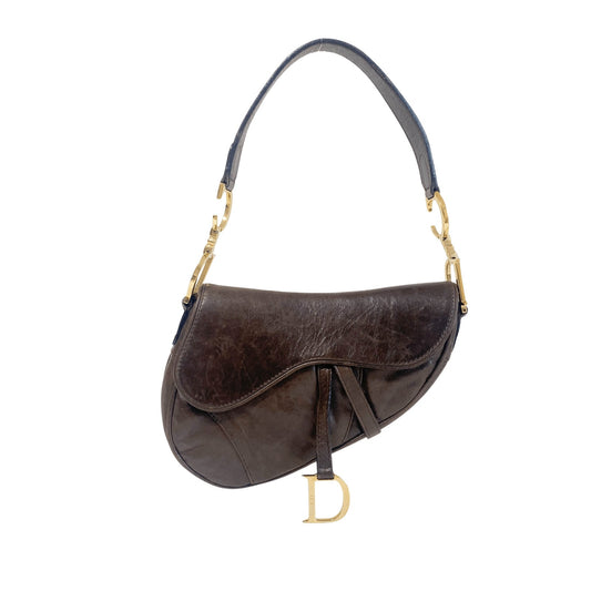 Authentic CHRISTIAN DIOR Saddle Brown Leather Shoulder Bag Pre-owned