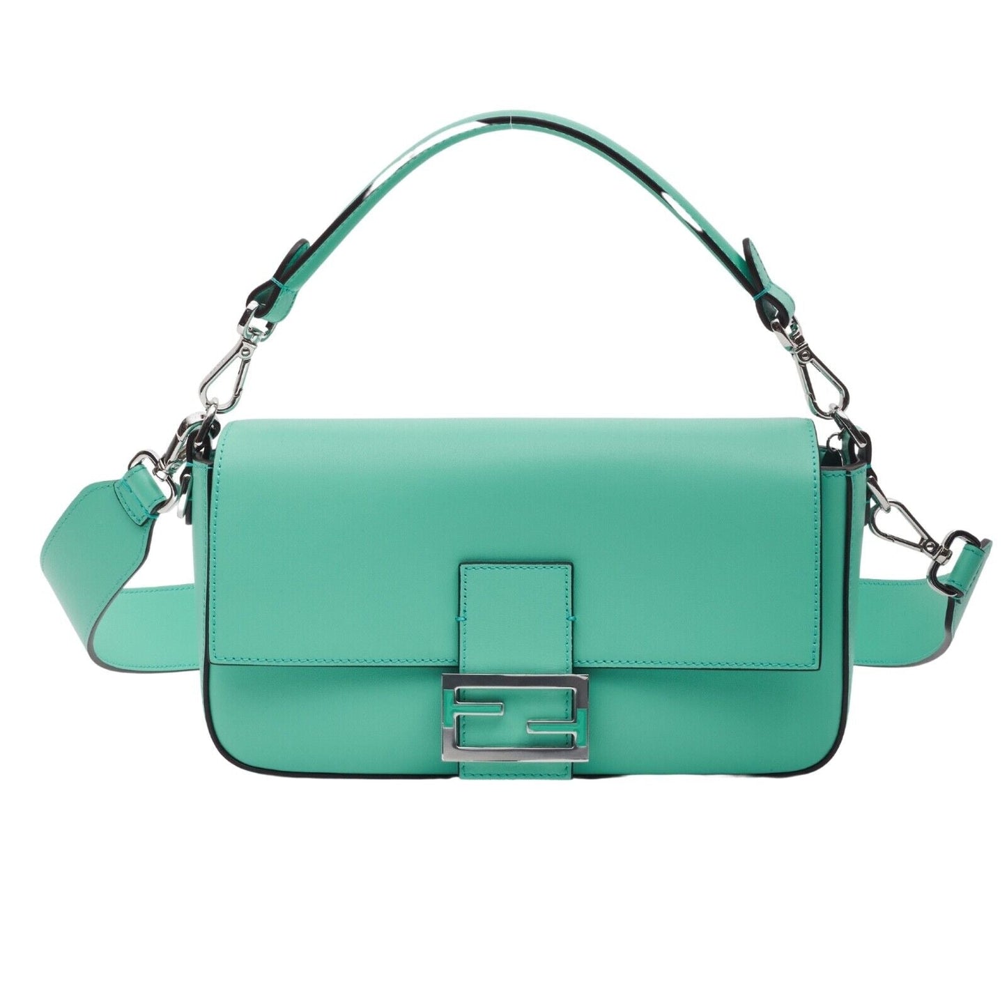 Authentic FENDI X TIFFANY & CO. LEATHER TIFFANY BLUE & SILVER BAGUETTE BAG MED Pre-owned