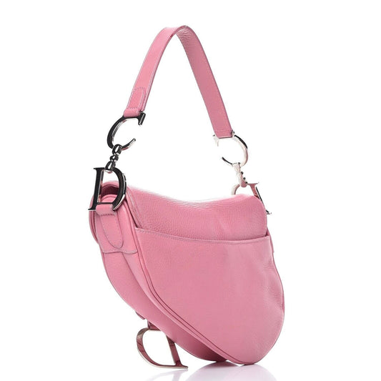 Authentic CHRISTIAN DIOR PINK CALFSKIN EMBROIDERED FLORAL ROMANTIC SADDLE BAG Pre-owned