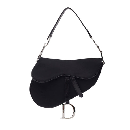 Authentic CHRISTIAN DIOR BLACK NYLON SADDLE BAG Pre-owned