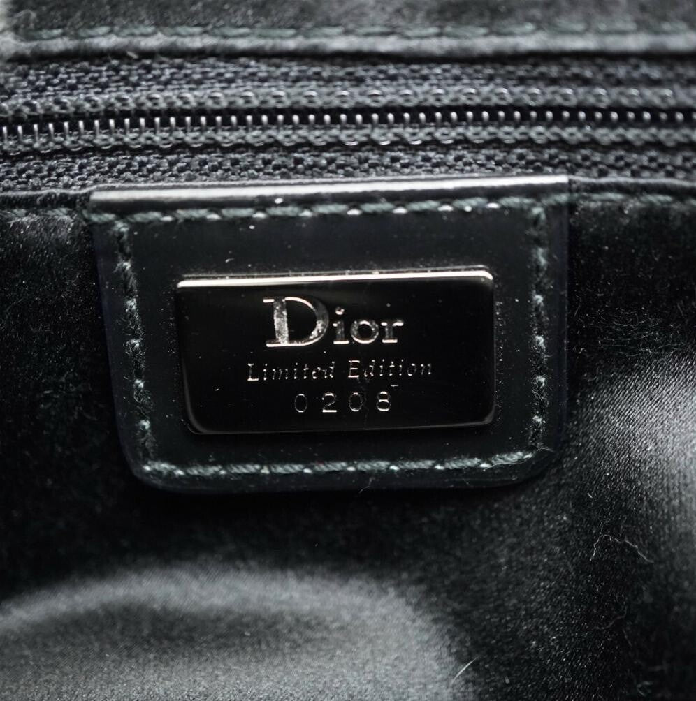Authentic CHRISTIAN DIOR GALLIANO BLACK NYLON FLORAL BEADED SADDLE BAG MINI Pre-owned